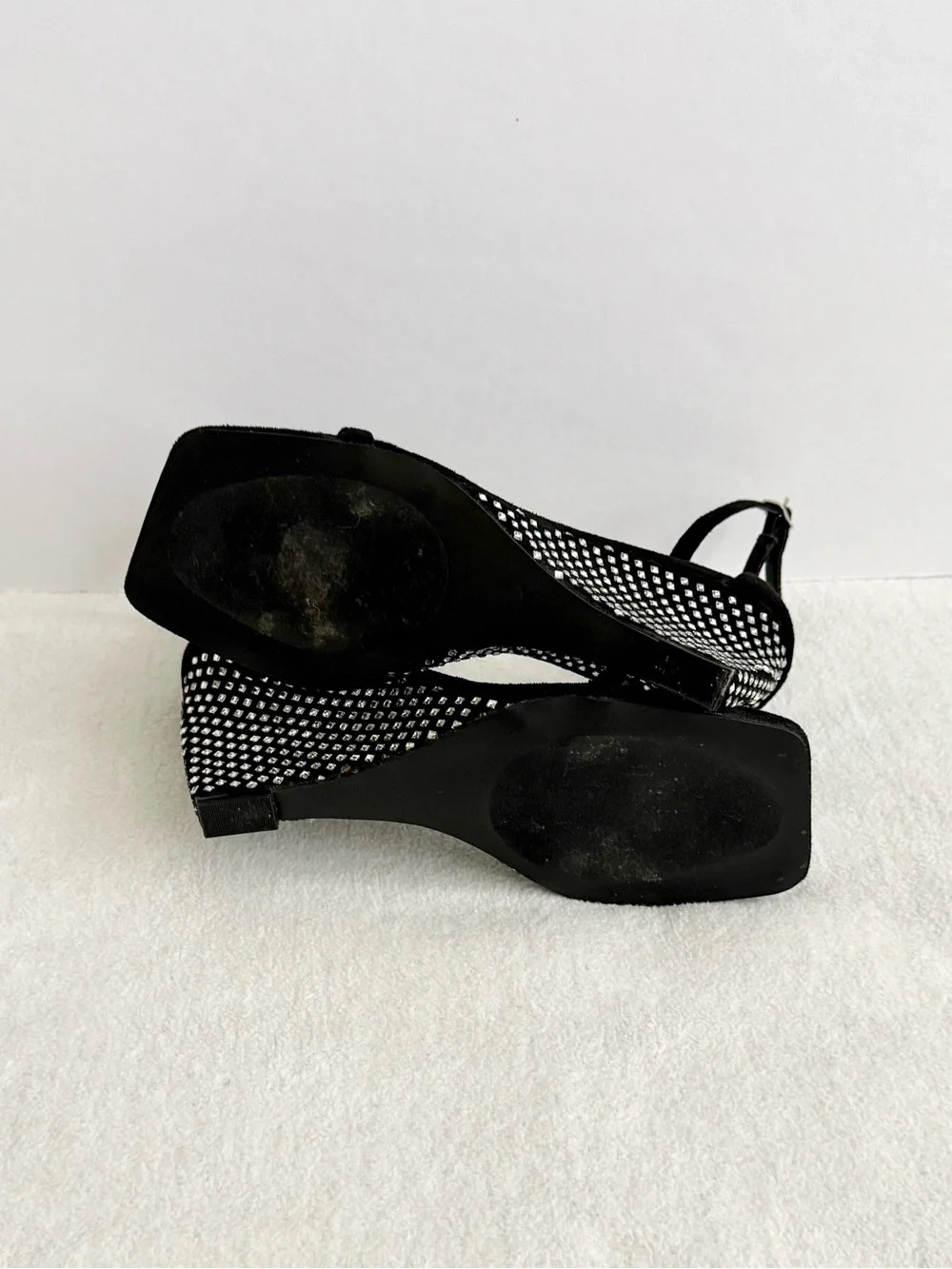 Lulus Black Rhinestone Ankle Strap Wedge Sandals Size